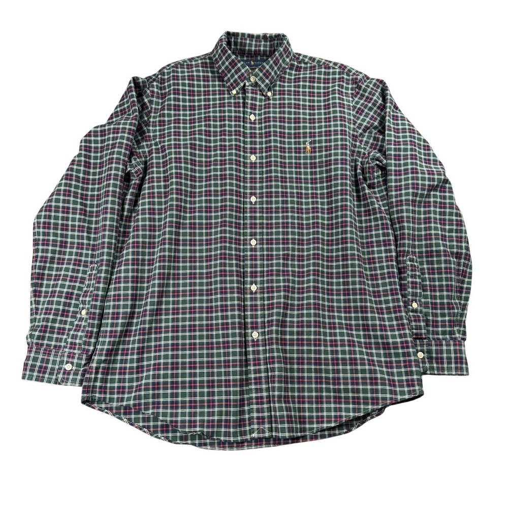 Ralph Lauren Shirt Mens Large Green Plaid Classic Button Down Long Sleeve Pony
